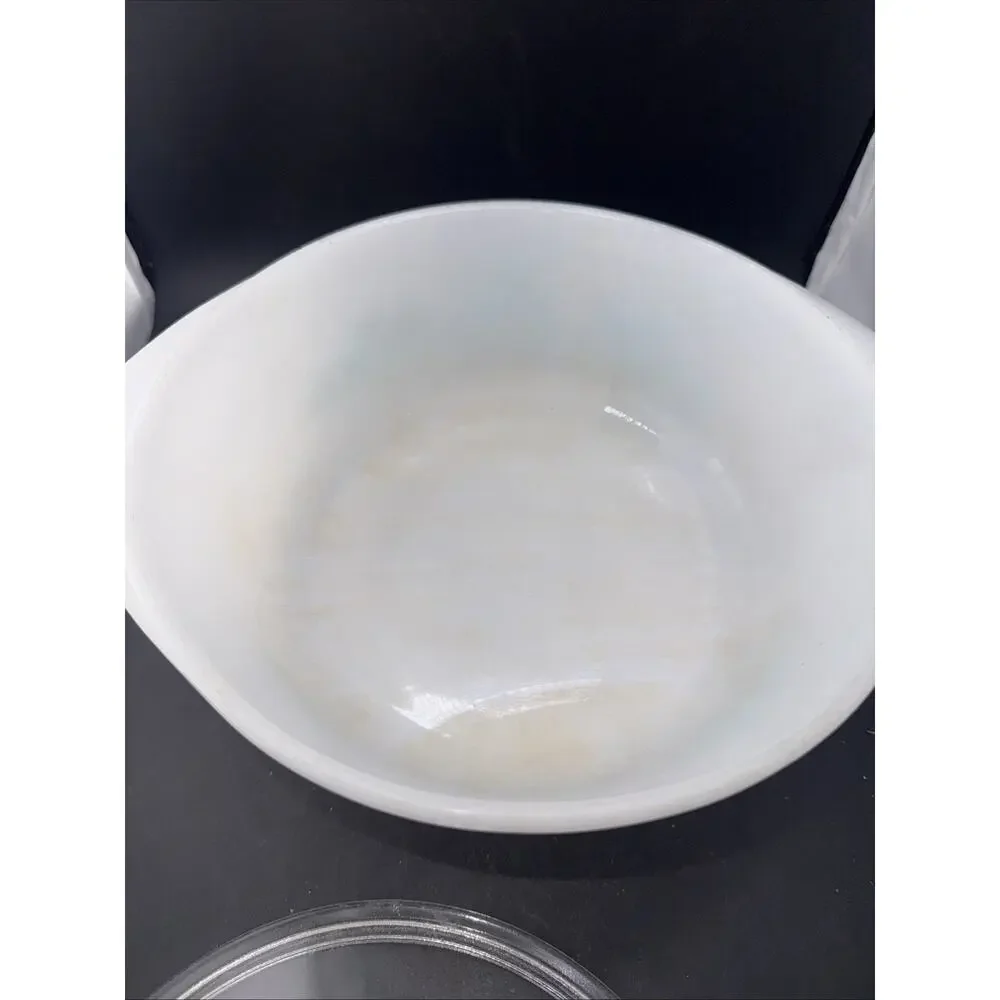 Vintage Glasbake J-2424 Turquoise Floral Round Casserole Dish w Glass Lid USA